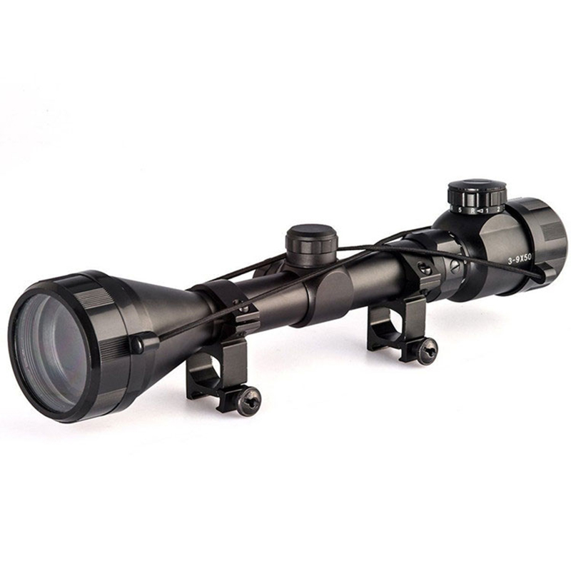 3-9x50 Pvz., medžioklės taikiklis, taktinis RGB apšvietimo tinklelis, oro minkštas šautuvas