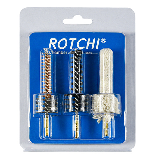 Šautuvo kameros valymo šepetys 3-in-1 rinkinys, lizdinė plokštelė ir kortelės pakuotė. Yra